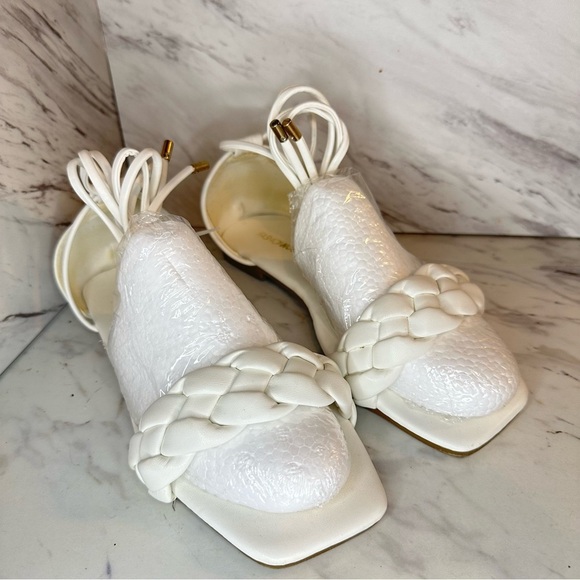 Wrap Up Square Toe Flat Sandals – Braided Toe Strap, Square Toe – White – Size 8 - Picture 6 of 14